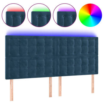 vidaXL Hoofdbord LED 180x5x118/128 cm fluweel donkerblauw