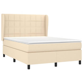 vidaXL Boxspring met matras stof crèmekleurig 140x190 cm