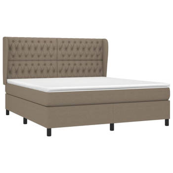 vidaXL Boxspring met matras stof taupe 180x200 cm