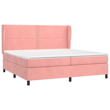 vidaXL Boxspring met matras fluweel roze 200x200 cm