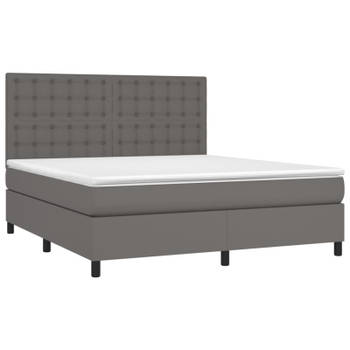 vidaXL Boxspring met matras kunstleer grijs 180x200 cm