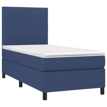 vidaXL Boxspring met matras en LED stof blauw 90x190 cm