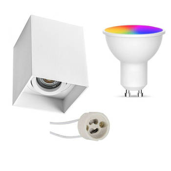 Opbouwspot Set GU10 - Facto - Smart LED - Wifi LED - Slimme LED - 5W - RGB+CCT - Aanpasbare Kleur - Dimbaar -