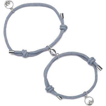 Armband set met magneet Koppel armband Grijs Armband unisex - Romantisch cadeau - Vriendschapsarmband