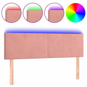 vidaXL Hoofdbord LED 144x5x78/88 cm fluweel roze