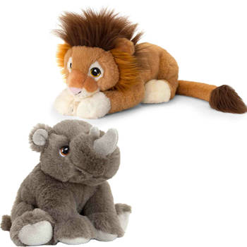 Pluche knuffels neushoorn en leeuw safari vriendjes 25 cm - Knuffeldier