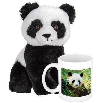 Cadeauset kind - Panda knuffel 19 cm en Drinkbeker/mol Panda 300 ml - Knuffeldier