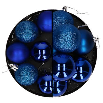 Kerstballen 28x stuks blauw 5 en 6 cm kunststof - Kerstbal