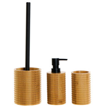 WC/Toiletborstel met zeeppompje/beker - naturel/zwart - bamboe hout - Toiletborstels