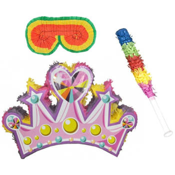 Verjaardag Pinata Prinsessen kroon van 61 cm set met stok en masker - Pinatas