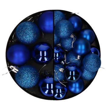 Kerstballen 28x stuks blauw 4 en 5 cm kunststof - Kerstbal