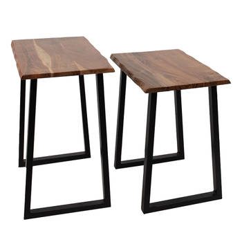 Clayre & Eef Bijzettafel Set van 2 50x30x50 Bruin Hout Ijzer Rechthoek Sidetable Bruin Sidetable