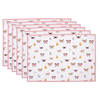 Clayre & Eef Placemats Set van 6 48x33 cm Beige Roze Katoen Vlinders Tafelmat Beige Tafelmat