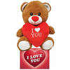 Donker bruine pluche knuffelbeer 30 cm incl. Valentijnskaart I Love You - Knuffelberen