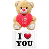 Licht bruine pluche knuffelbeer 20 cm incl. Valentijnskaart I Love You - Knuffelberen