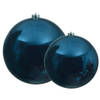 Grote kerstballen 2x stuks donkerblauw 14 en 20 cm kunststof - Kerstbal