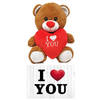 Donker bruine pluche knuffelbeer 20 cm incl. Valentijnskaart I Love You - Knuffelberen