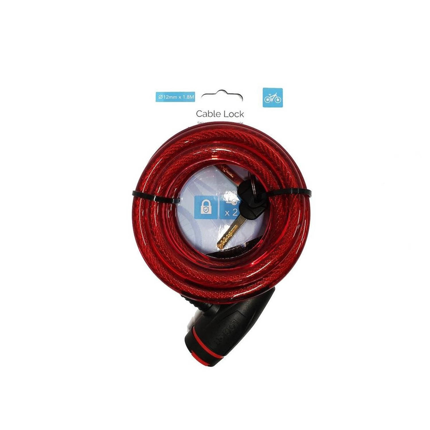 Fietsslot Kabelslot rood met twee sleutels - Fietsslot- dik slot 12mm Rood