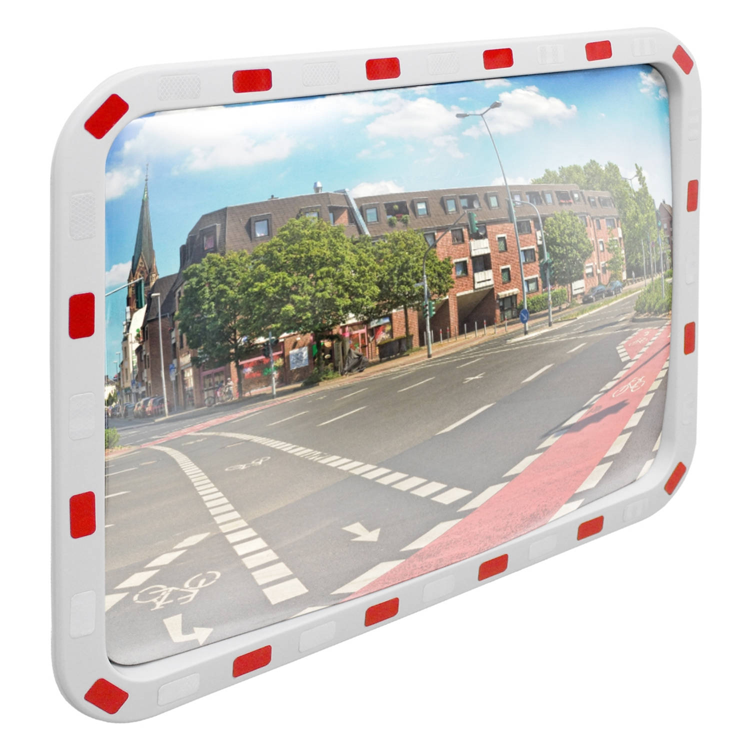 Rechthoekige verkeersspiegel, 60 x 80 cm, met reflectoren incl. houder, van kunststof