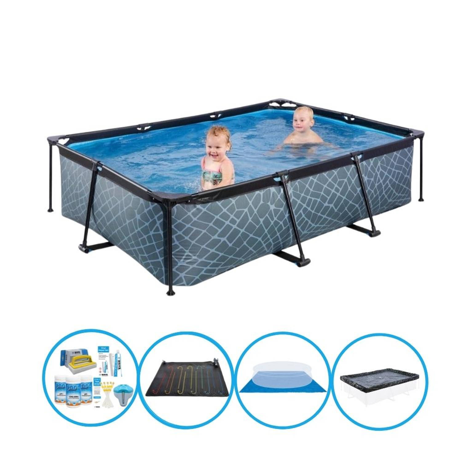 EXIT Zwembad Stone Grey - Frame Pool 220x150x60 cm - Met bijbehorende accessoires