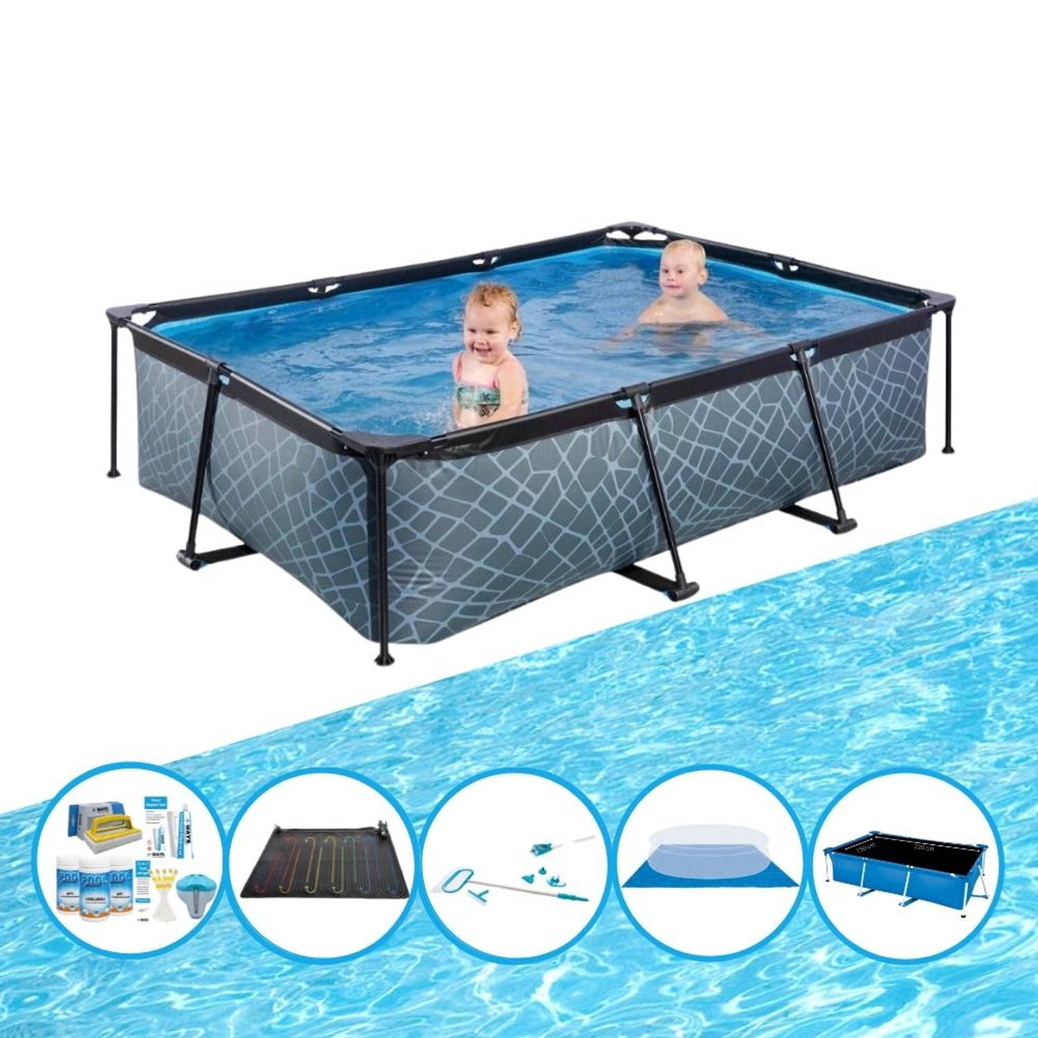 EXIT Zwembad Stone Grey - Frame Pool 220x150x60 cm - Bundelpakket