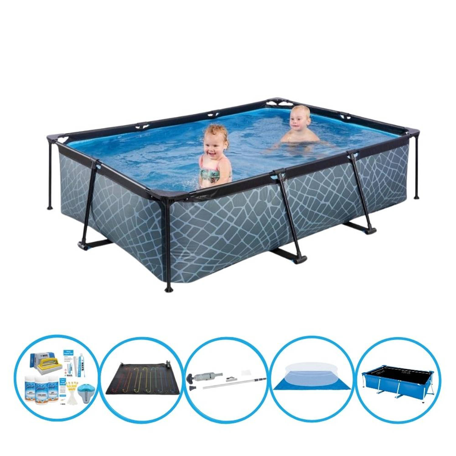 EXIT Zwembad Stone Grey - Frame Pool 220x150x60 cm - Zwembad Combi Deal