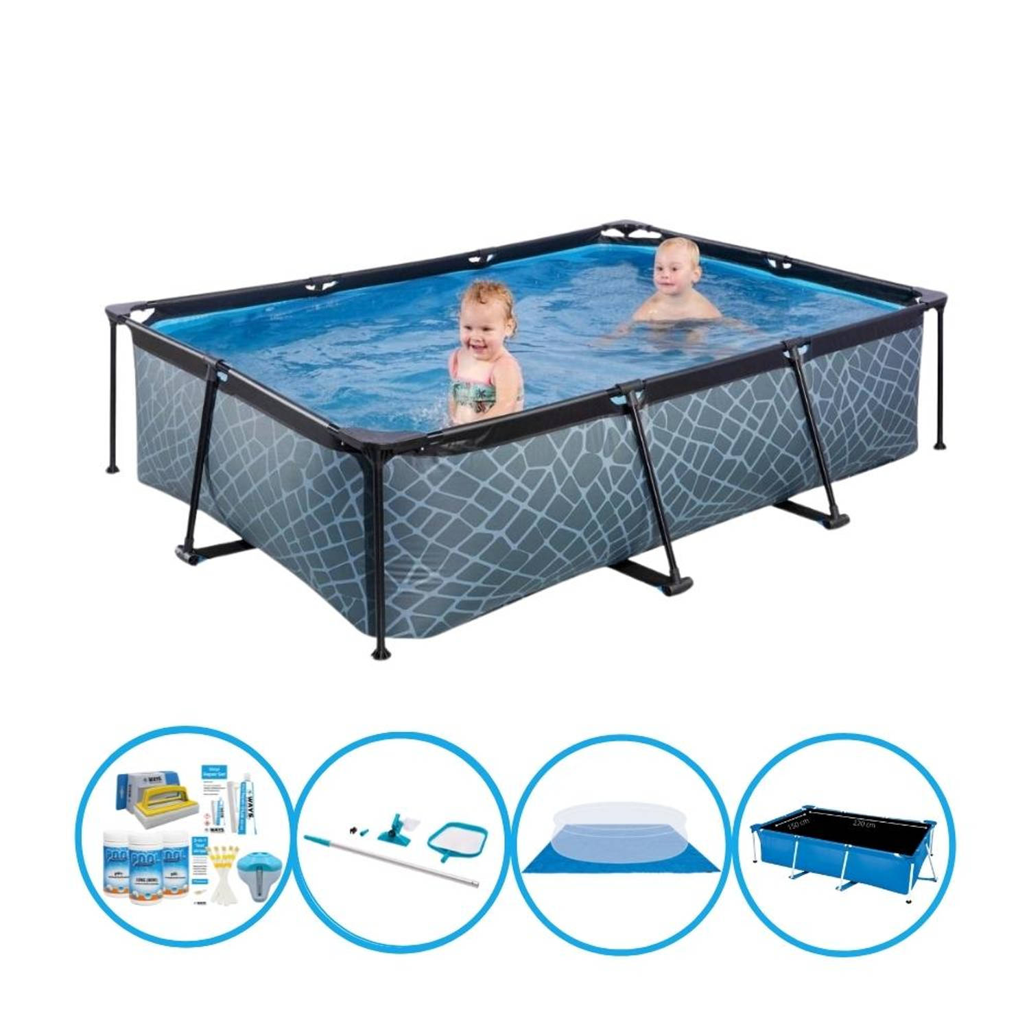 EXIT Zwembad Stone Grey - Frame Pool 220x150x60 cm - Zwembad Deal