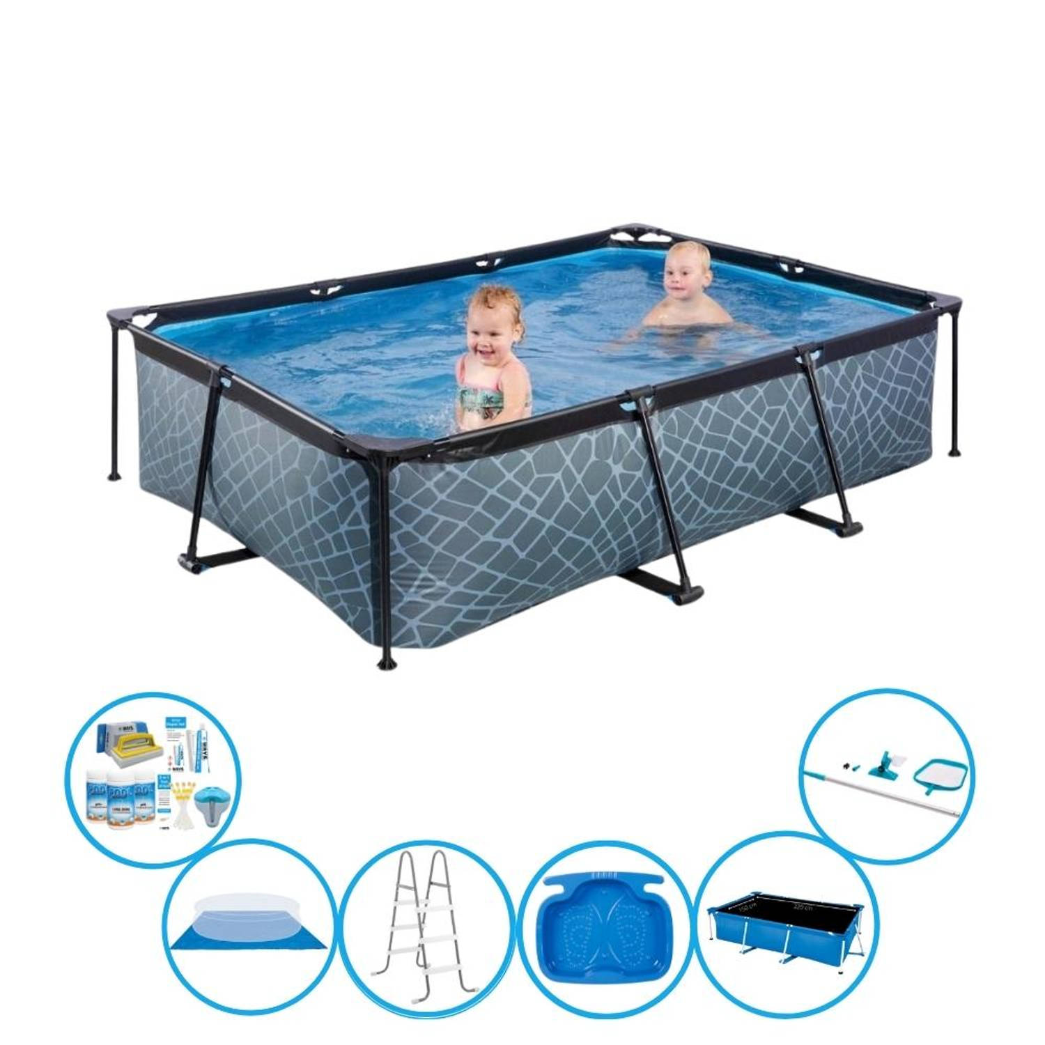 EXIT Zwembad Stone Grey - Frame Pool 220x150x60 cm - Super Set