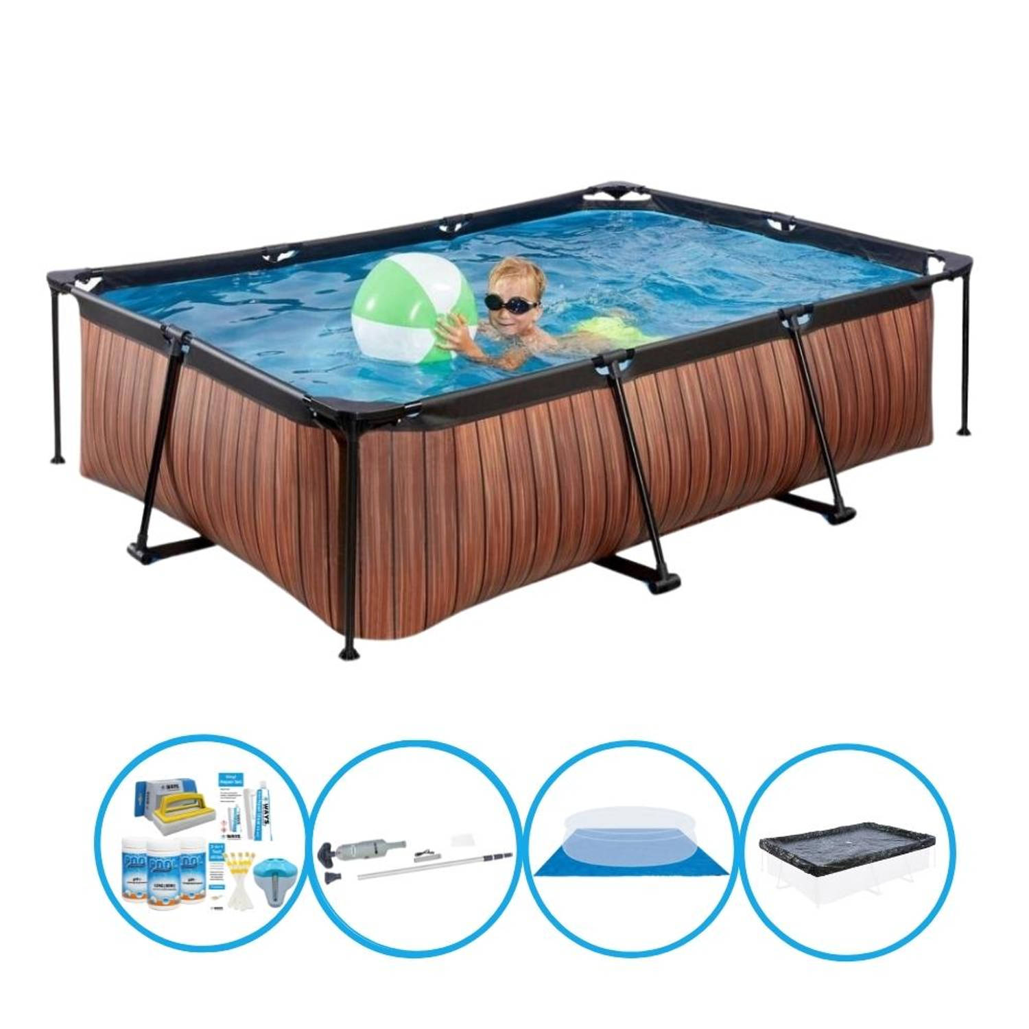 Exit Zwembad Timber Style Frame Pool 220x150x60 Cm Complete Zwembadset