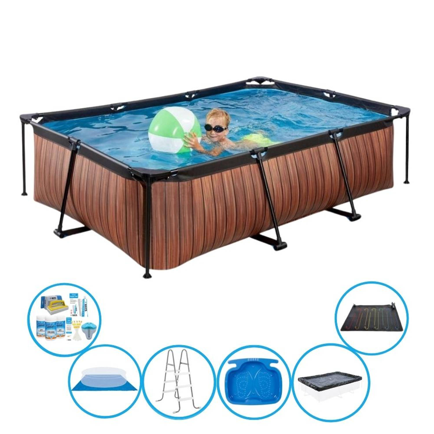 Exit Zwembad Timber Style Frame Pool 220x150x60 Cm Inclusief Toebehoren