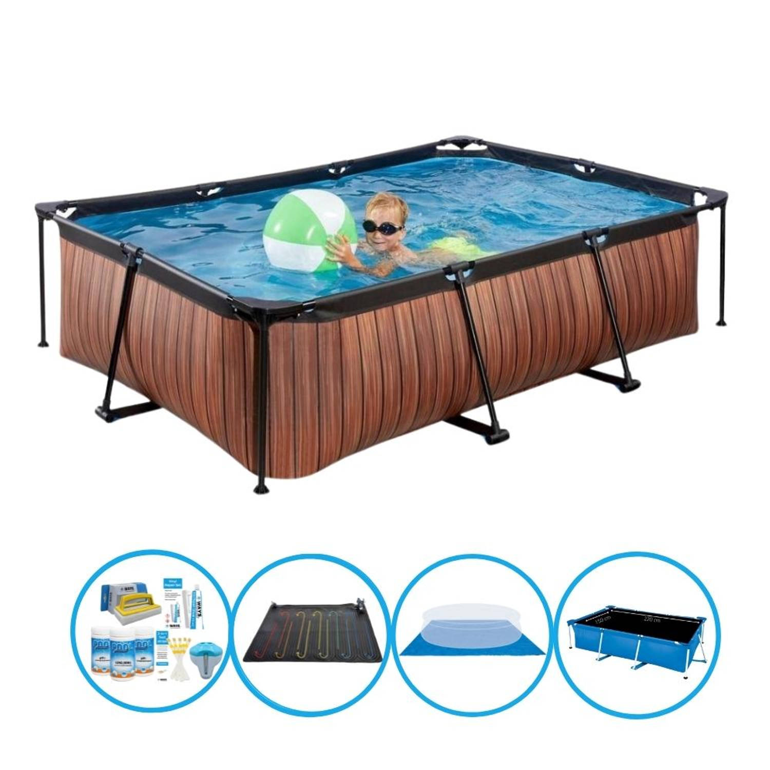 EXIT Zwembad Timber Style - Frame Pool 220x150x60 cm - Combi Deal
