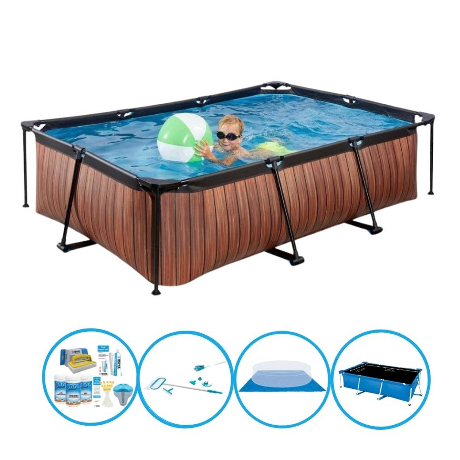 EXIT Zwembad Timber Style - Frame Pool 220x150x60 cm - Plus accessoires