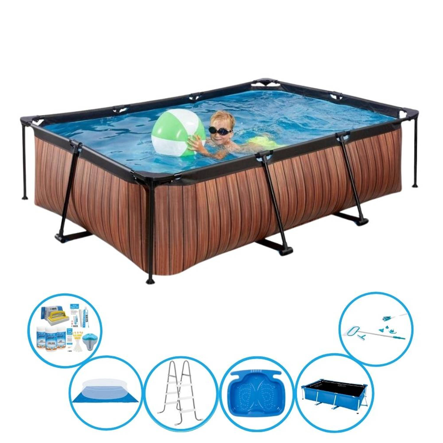 EXIT Zwembad Timber Style - Frame Pool 220x150x60 cm - Zwembad Super Set