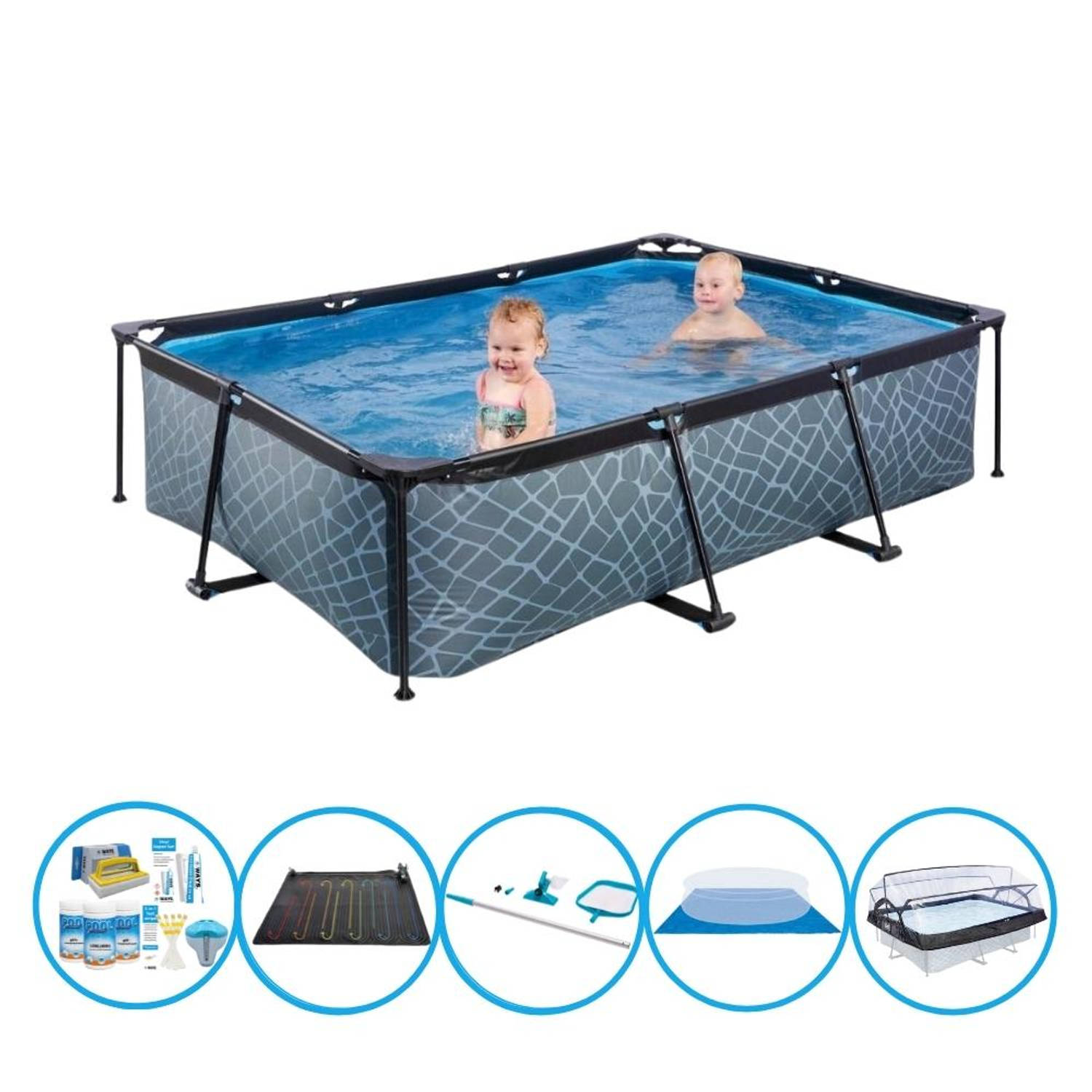 EXIT Zwembad Stone Grey - 220x150x60 cm - Frame Pool - Inclusief accessoires