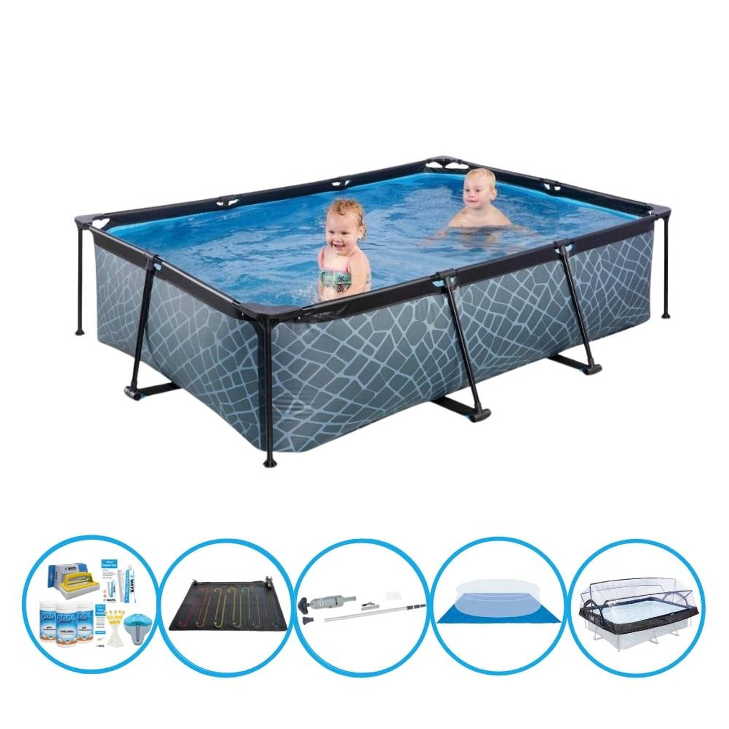 EXIT Zwembad Stone Grey - 220x150x60 cm - Frame Pool - Met accessoires