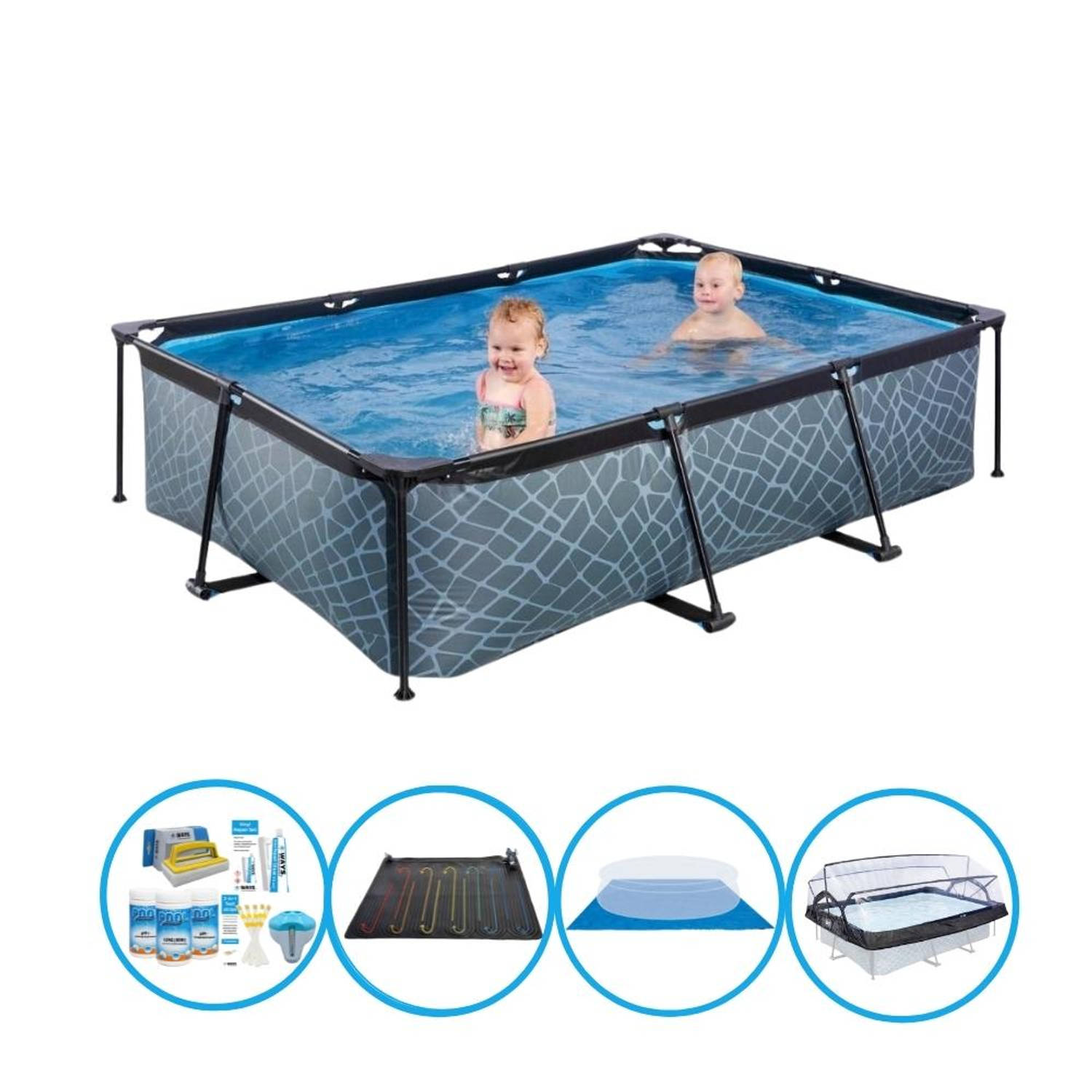 EXIT Zwembad Stone Grey - 220x150x60 cm - Frame Pool - Met bijbehorende accessoires