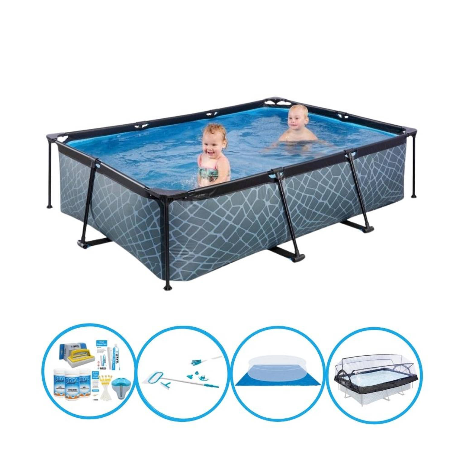 EXIT Zwembad Stone Grey - 220x150x60 cm - Frame Pool - Compleet zwembadpakket