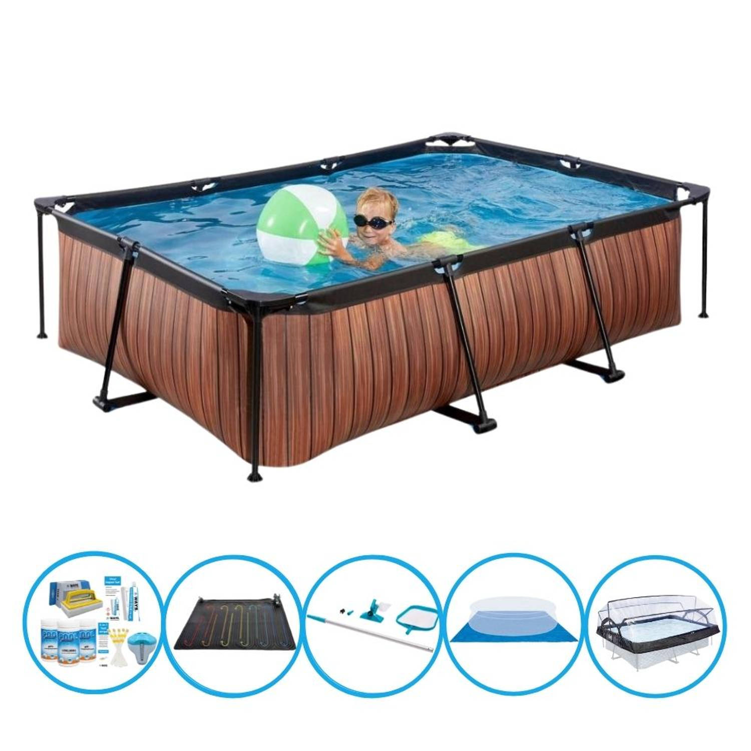 EXIT Zwembad Timber Style - 220x150x60 cm - Frame Pool - Inclusief accessoires