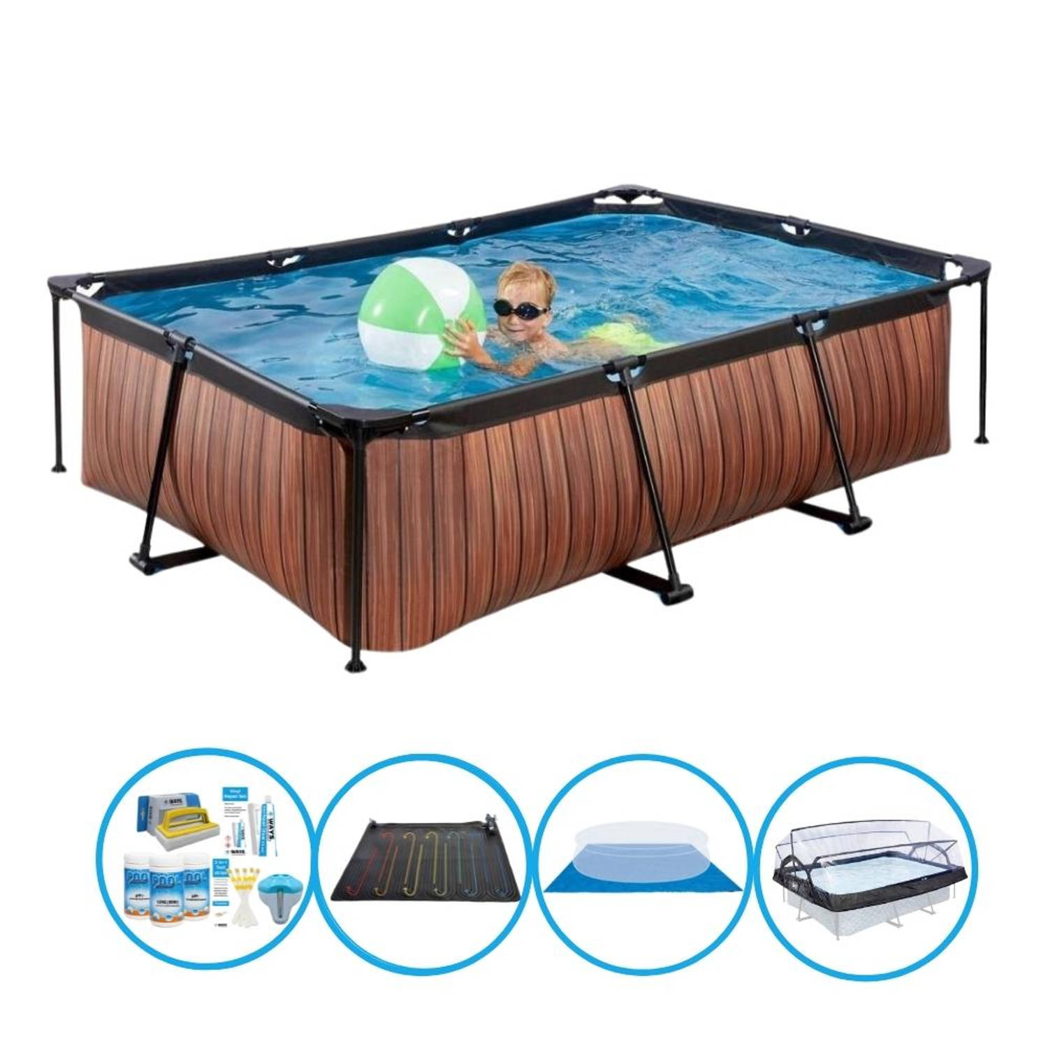 EXIT Zwembad Timber Style - 220x150x60 cm - Frame Pool - Met bijbehorende accessoires