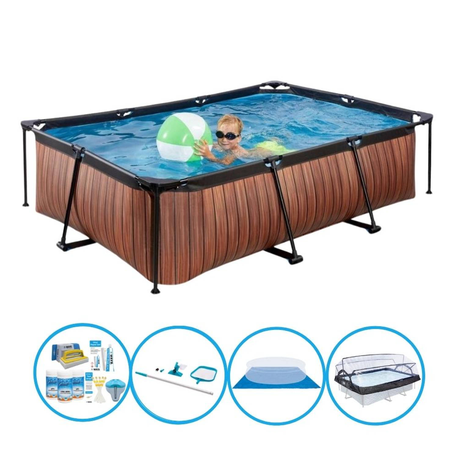 EXIT Zwembad Timber Style - 220x150x60 cm - Frame Pool - Zwembadpakket