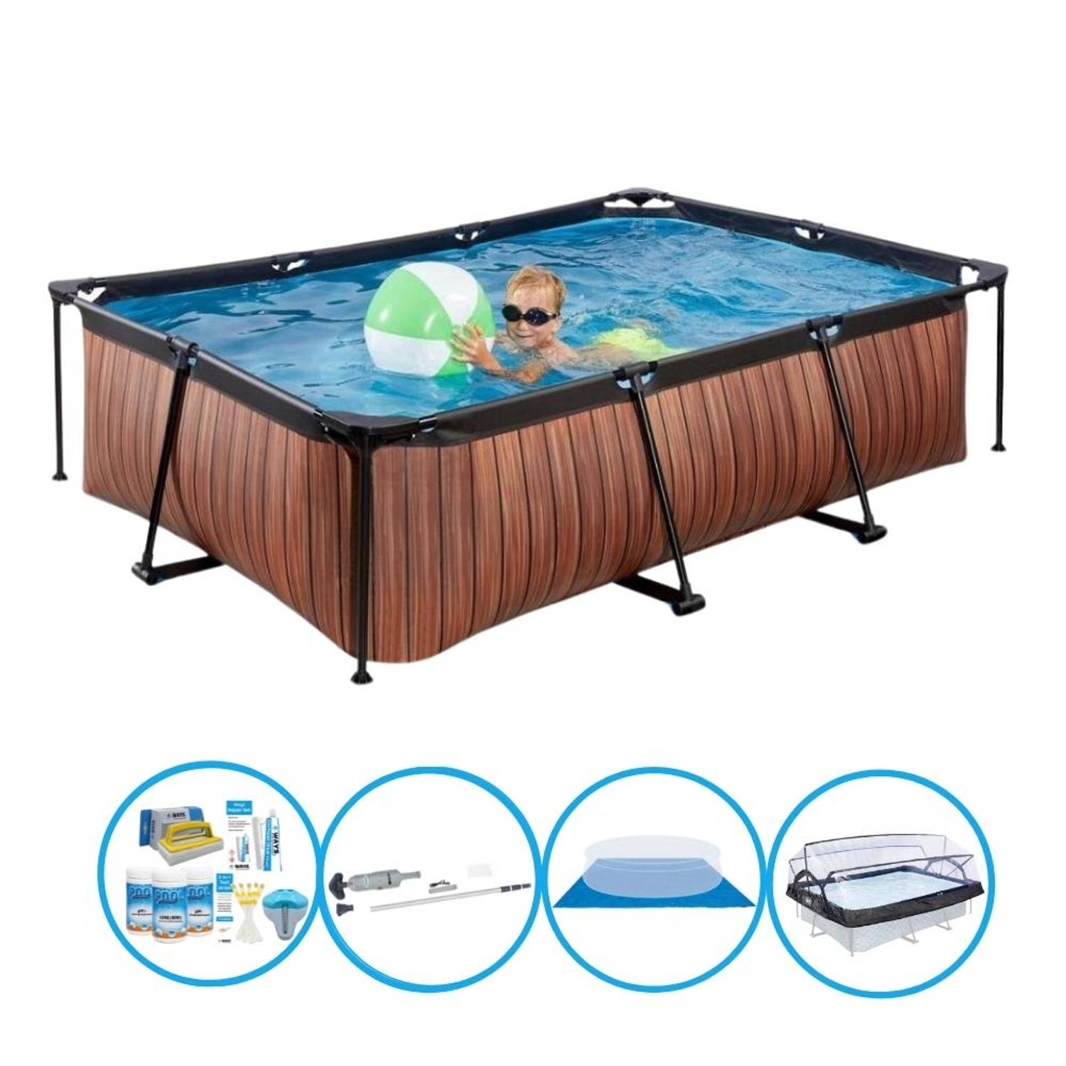 EXIT Zwembad Timber Style - 220x150x60 cm - Frame Pool - Complete zwembadset
