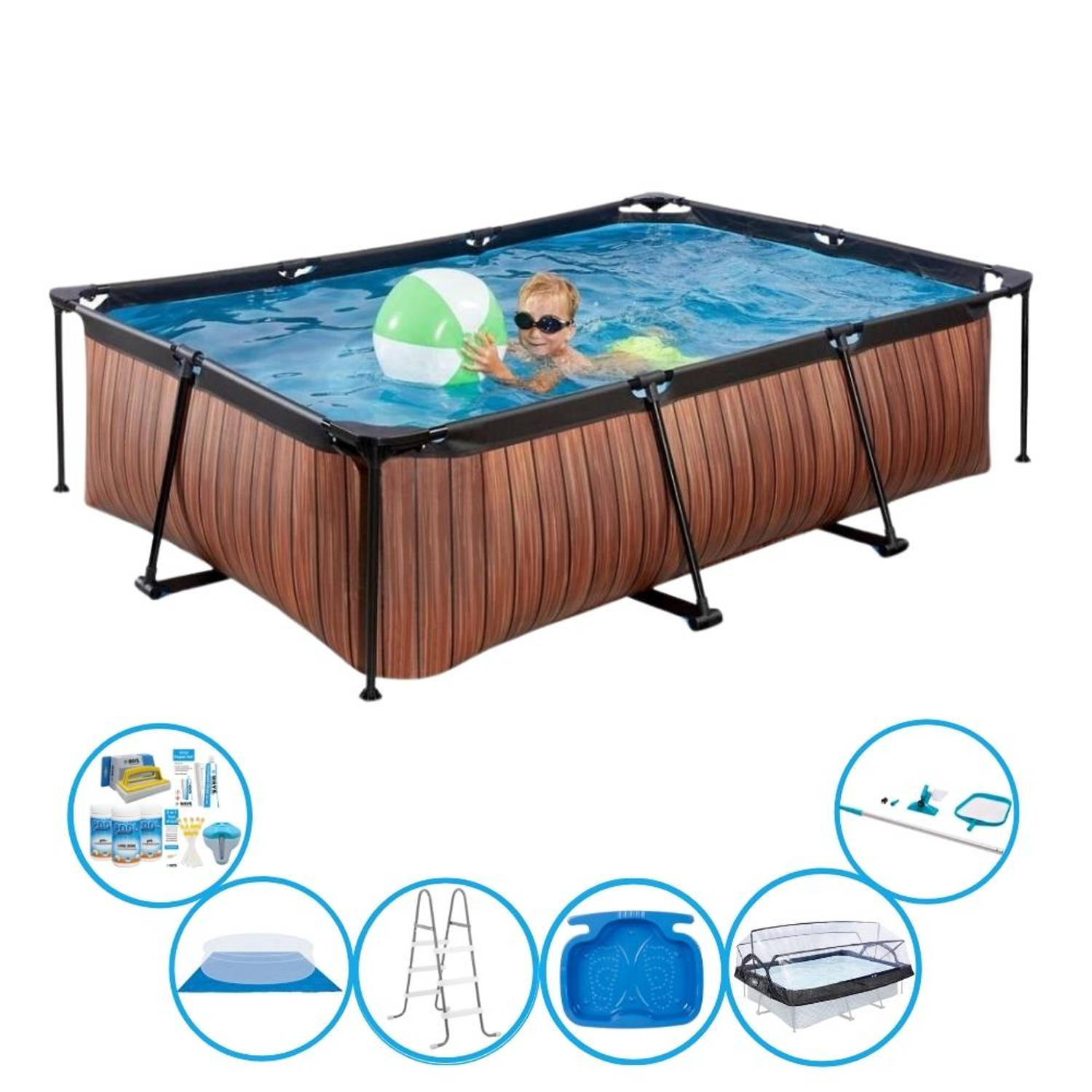EXIT Zwembad Timber Style - 220x150x60 cm - Frame Pool - Met toebehoren