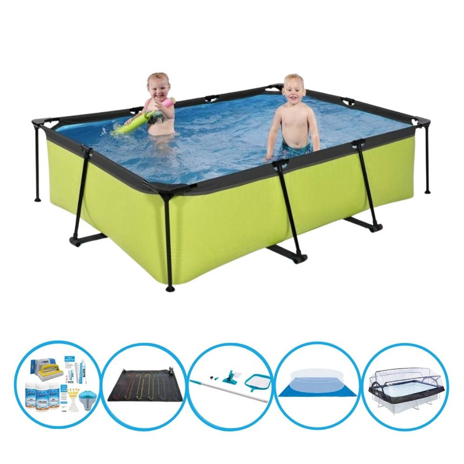 EXIT Zwembad Lime - 220x150x60 cm - Frame Pool - Inclusief accessoires