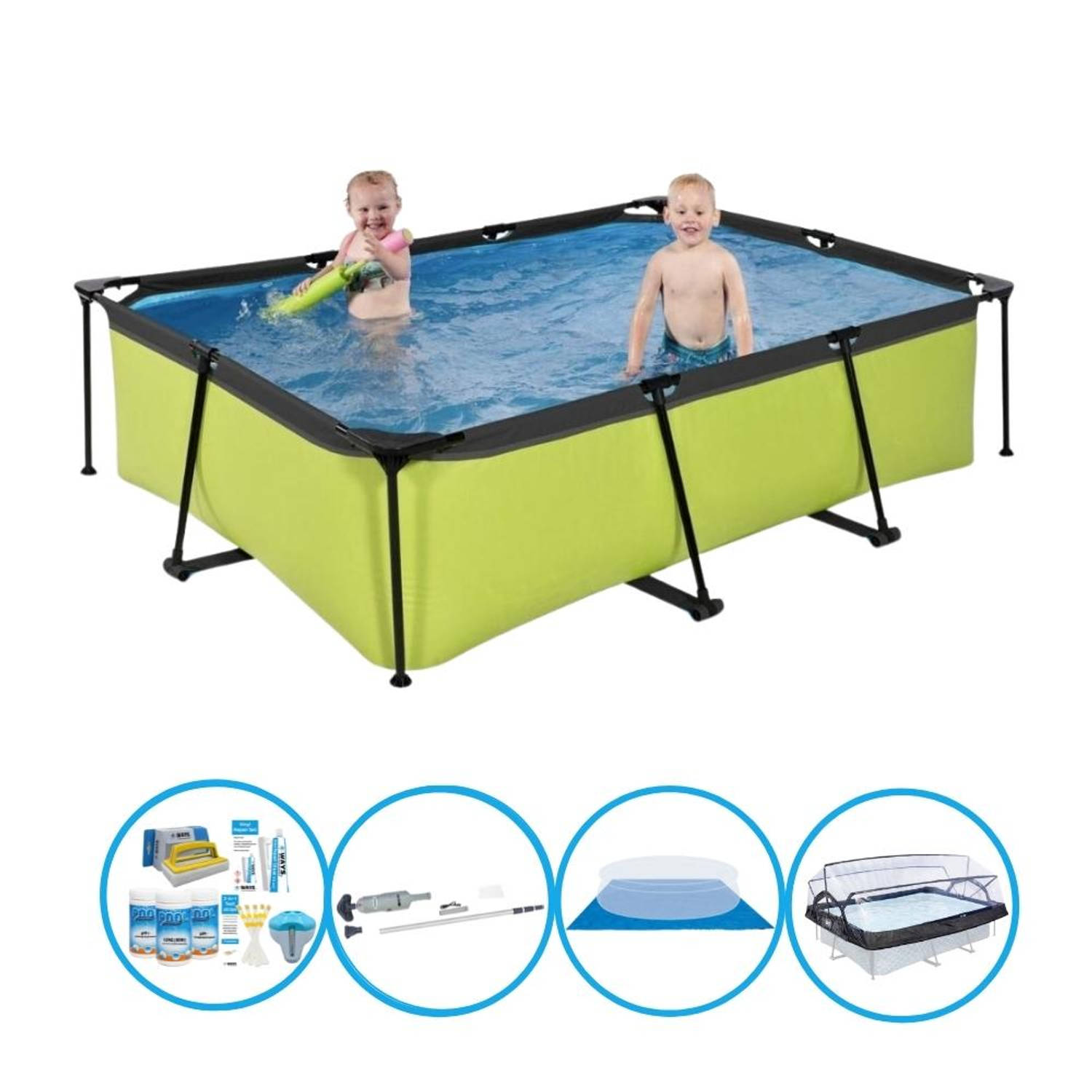 EXIT Zwembad Lime - 220x150x60 cm - Frame Pool - Complete zwembadset