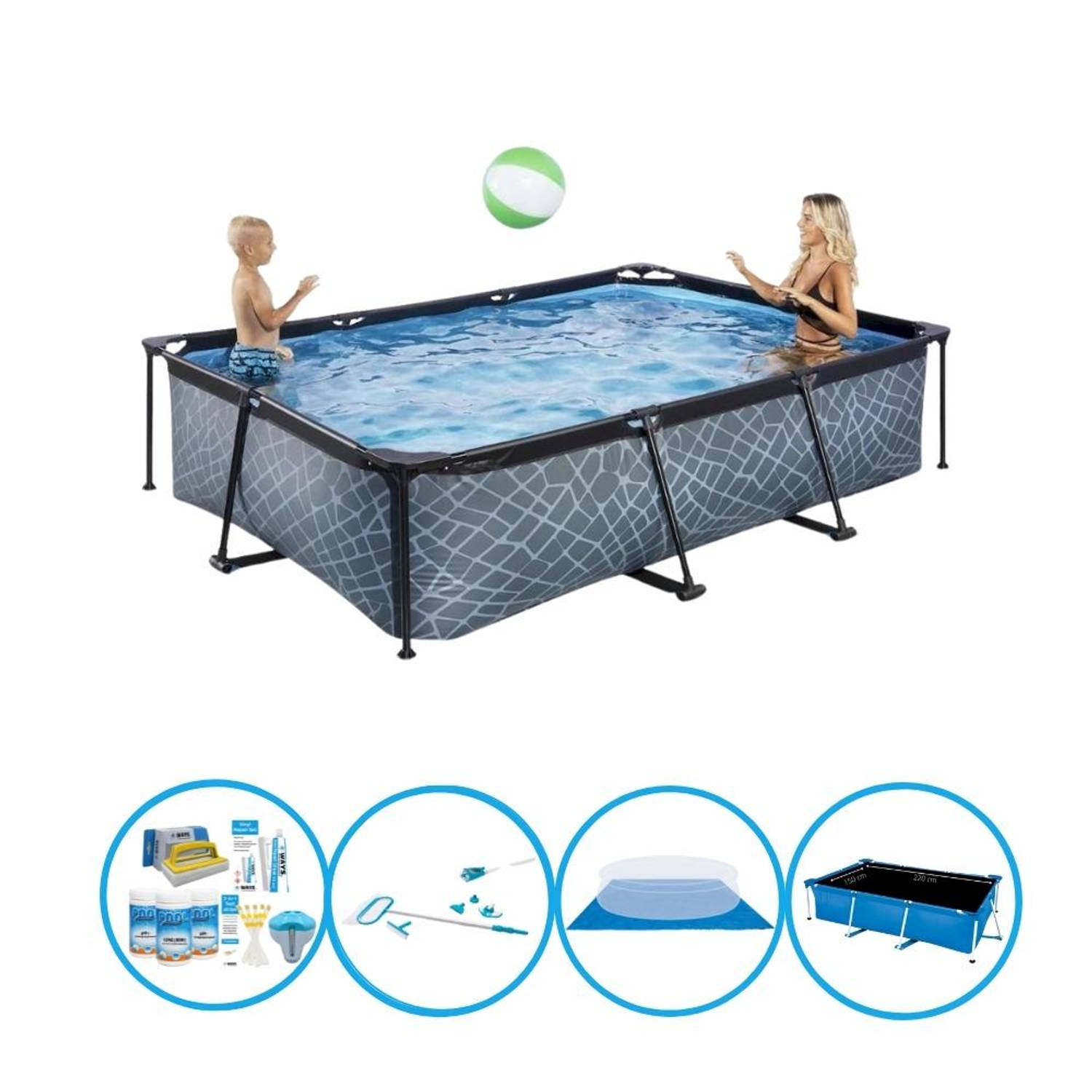 EXIT Zwembad Stone Grey - Frame Pool 300x200x65 cm - Plus accessoires