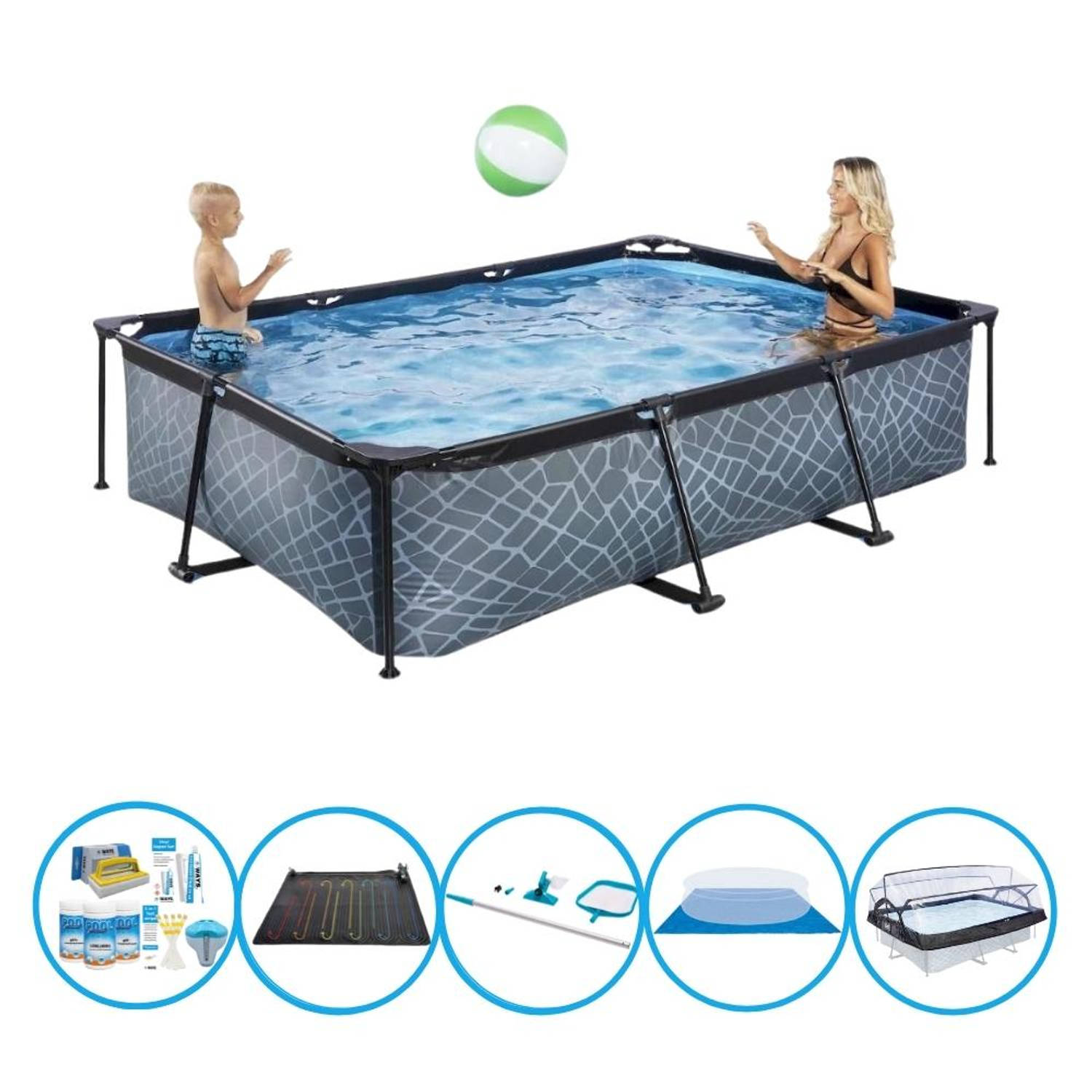 EXIT Zwembad Stone Grey - 300x200x65 cm - Frame Pool - Inclusief accessoires