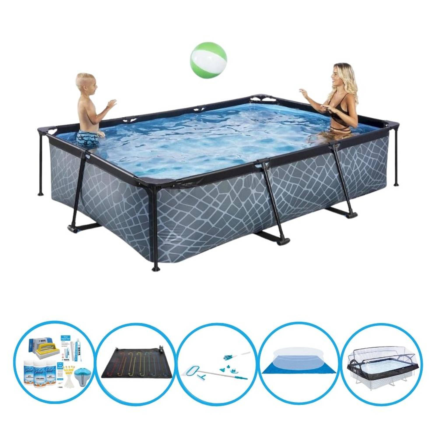 EXIT Zwembad Stone Grey - 300x200x65 cm - Frame Pool - Inclusief bijbehorende accessoires