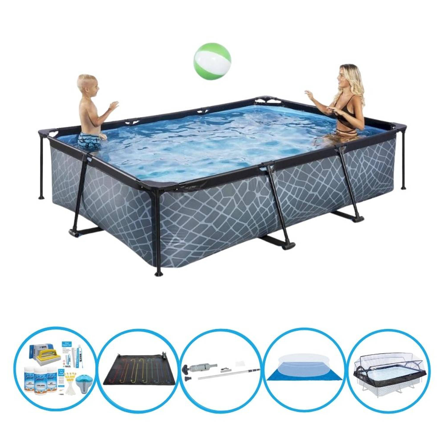 EXIT Zwembad Stone Grey - 300x200x65 cm - Frame Pool - Met accessoires