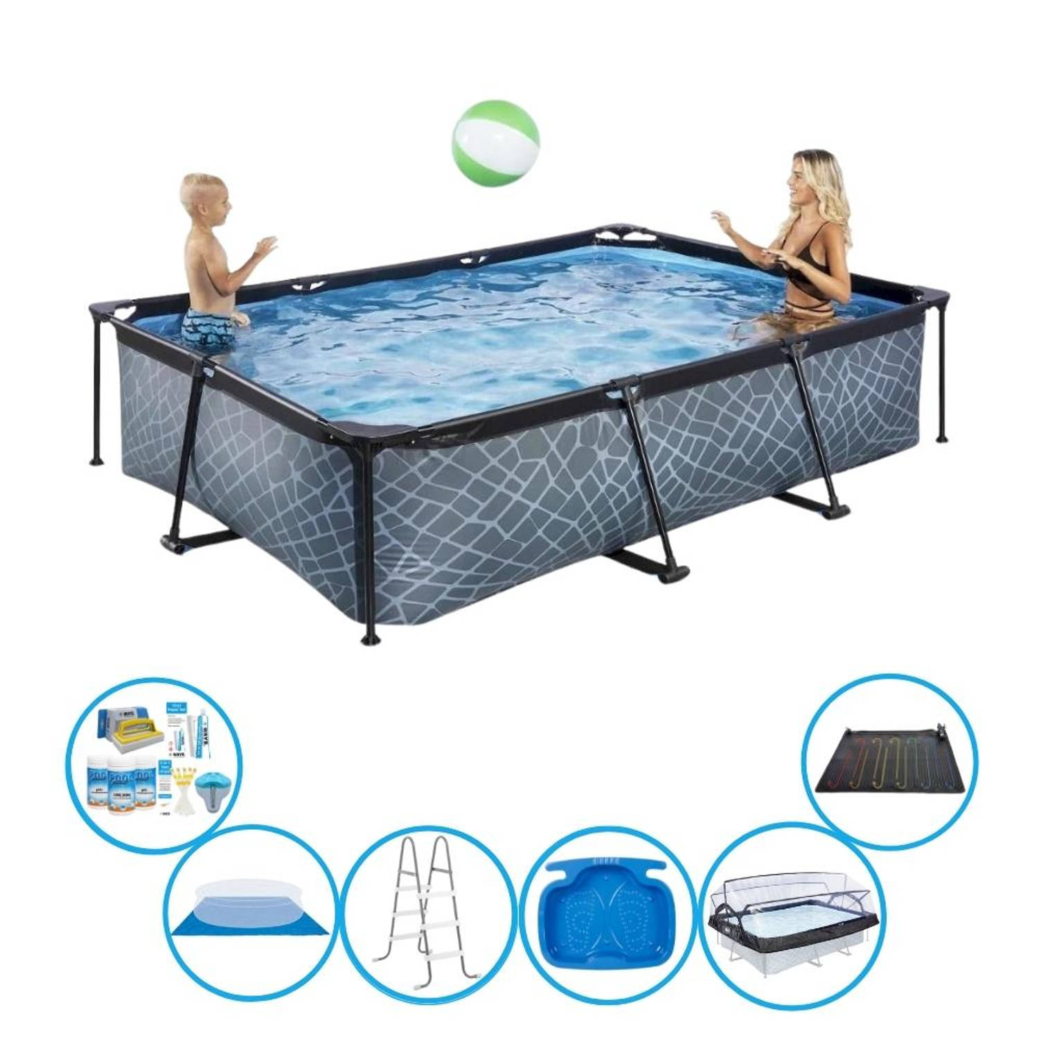 EXIT Zwembad Stone Grey - 300x200x65 cm - Frame Pool - Inclusief toebehoren