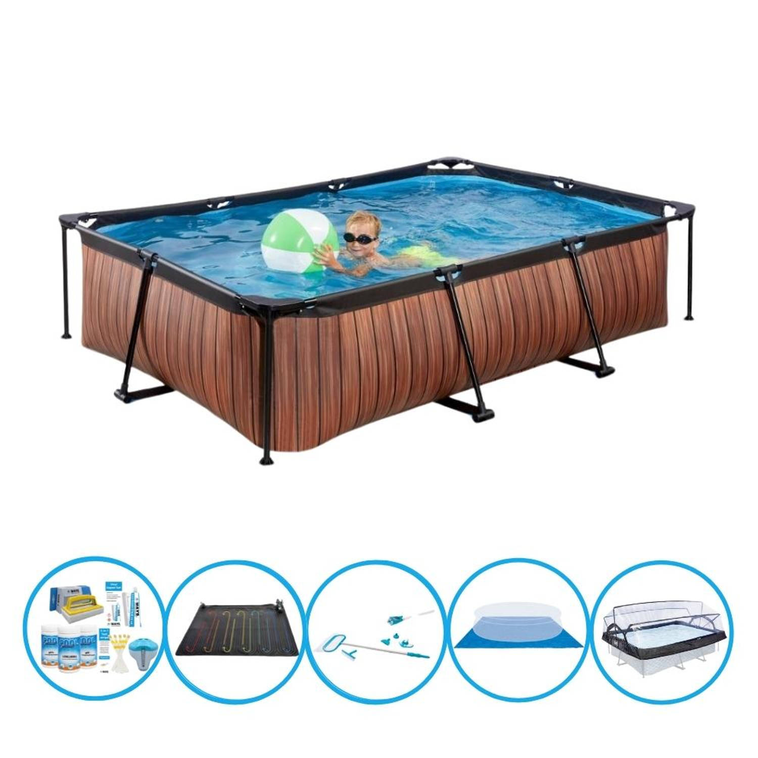 EXIT Zwembad Timber Style - 300x200x65 cm - Frame Pool - Inclusief bijbehorende accessoires